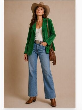 Free People Women Coat Lady Lane Corduroy Jacket Small Kelly Green Western Boho